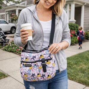 Lily Bloom Spring Paws Pink Nylon Crossbody Handbag Dog Print